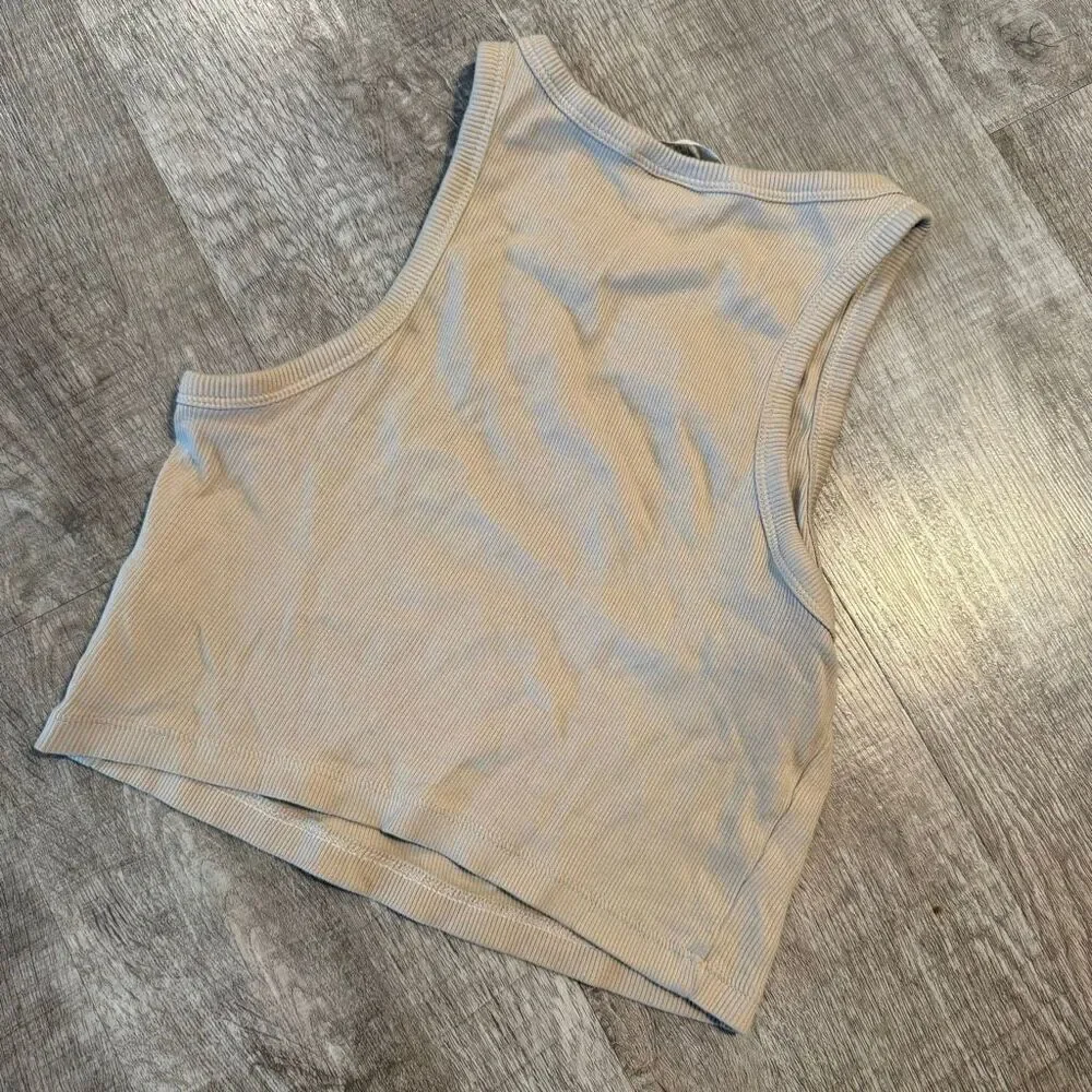 H&M Tan Ribbed Thermal Tank Top Cropped Small